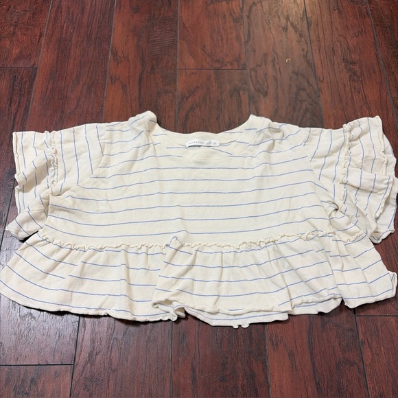 Altar'd State Tops - Altar'd State Cream Crop Top with Light Blue Stripes